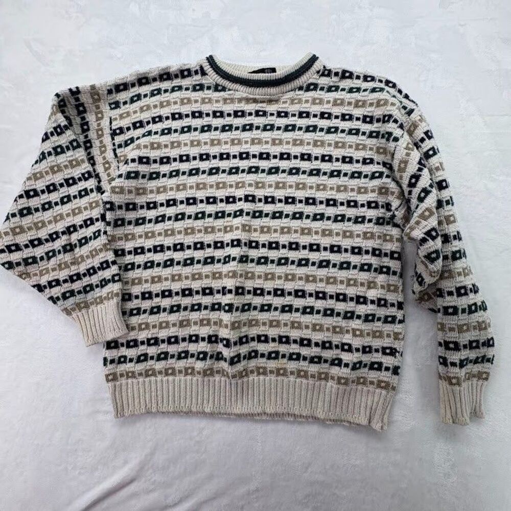 Vintage 90s Mens Knightsbridge 3-D Textured  Knit Sweater Size S USA Grandpacore